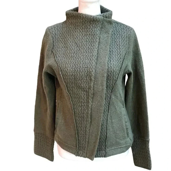 Anthropologie sparrow green wool moto sweater jacket. - Picture 2 of 6